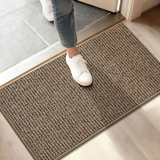 BEQHAUSE Dirt Trapper Door Mat 17" x 30", Non-Slip Doormats (Rolled-Up NO Creases) Washable Entryway Rug, Dirt Resist and Absorbent Welcome Mat, Low Profile Floor Mats for Front Back Door, Beige