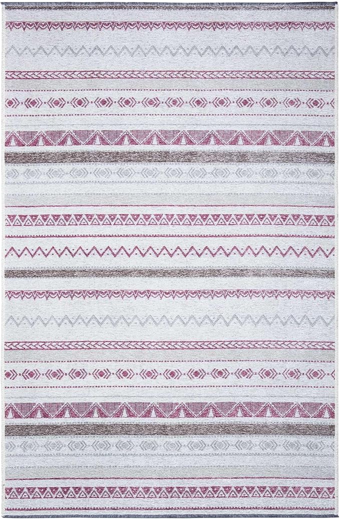 Alfa Rich 5x8 Mauve Off White Washable Area Rugs for Living Room Bedroom Kitchen Decor Cotton Rug