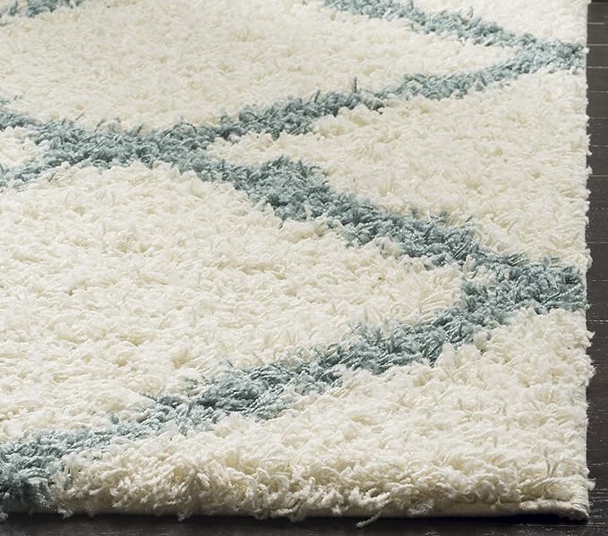 SAFAVIEH Dallas Shag Collection Runner Rug - 2'3" x 8', Ivory & Light Blue, Trellis Design, Non-Shedding & Easy Care, 1.5-inch Thick Ideal for High Traffic Areas in Living Room, Bedroom (SGD257J)