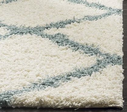SAFAVIEH Dallas Shag Collection Runner Rug - 2'3" x 10', Ivory & Light Blue, Trellis Design, Non-Shedding & Easy Care, 1.5-inch Thick Ideal for High Traffic Areas in Living Room, Bedroom (SGD257J)