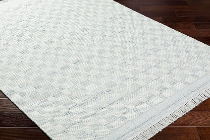 Mark&Day Wool Rugs, 2x8 Clinten Solid and Border Light Slate Runner Checkered Rug, Cream Grey Carpet for Hallway, Kitchen, Bedroom or Living Room (2'6" x 8' Runner)