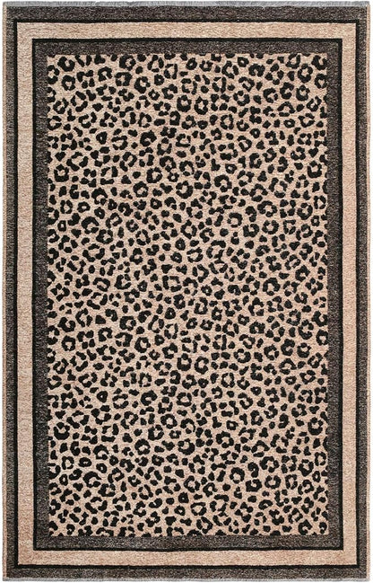 Alfa Rich 7x10 Leopard Beige Black Washable Area Rugs for Living Room Bedroom Kitchen Cotton Rug