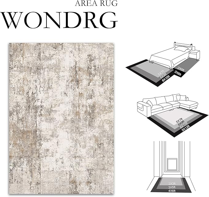 10x12 Area Rug Brown Grey Abstract Living Room Bedroom Washable Carpet Neutral Modern Non Slip Soft Low Pile Indoor Large Throw Rug for Dining Room Office