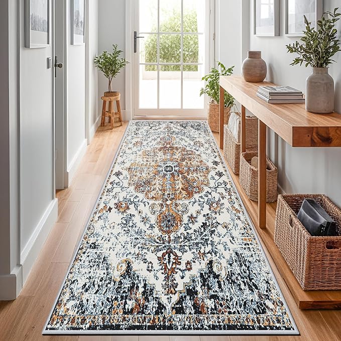 Hallway Washable Runner Rug 2x6 - Vintage Kitchen Runner Rugs with Non Slip Backing Boho Rugs for Living Room Bedroom Floor Distressed Carpet Runners for Farmhouse, Laundry