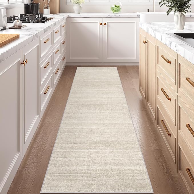 Art&Tuft Kitchen Runner Rug Non Slip - 3x10 Runner Rug for Hallway, Low-Pile Soft Distressed Washable Rug Runner for Bedroom Bathroom Laundry Living Room, Beige