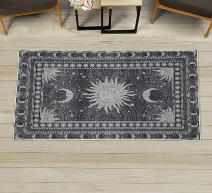 Ambesonne Sun and Moon Decorative Rug, Bohemian Artwork Design of Crescent Solar Ornament Esoteric Stars Ornaments, Quality Carpet for Bedroom Dorm and Living Room, 2' x 5', Dark Taupe