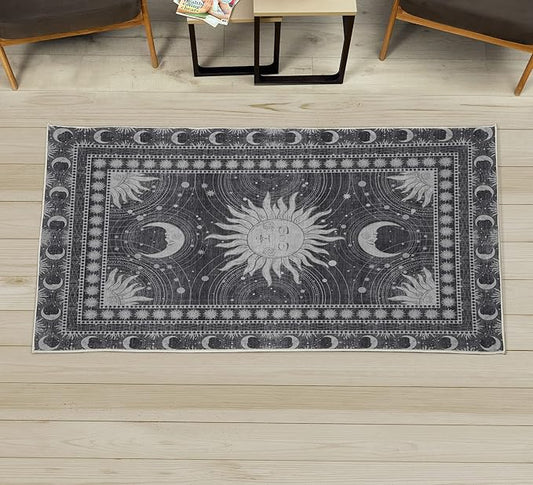 Ambesonne Sun and Moon Decorative Rug, Bohemian Artwork Design of Crescent Solar Ornament Esoteric Stars Ornaments, Quality Carpet for Bedroom Dorm and Living Room, 2' x 5', Dark Taupe