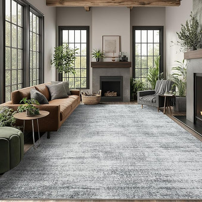 8x10 Area Rugs for Living Room Minimalist Gray Abstract Modern Rug for Hardwood Floor Protector Non Slip Washable Light Grey Carpet for Bedroom Offic 8 x 10