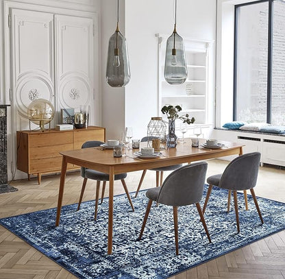 vivorug 3x5 Area Rugs, Stain Resistant Washable Rug for Living Room, Vintage-Inspired (Navy Blue, 3'x5')