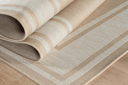 Beverly Rug Outdoor Rug 6x9 Modern Bordered Area Rugs for Indoor and Outdoor Patio Deck Porch Garden Waterproof Weather Sun Resistant Washable Outside Carpet (6 x 9 Beige)
