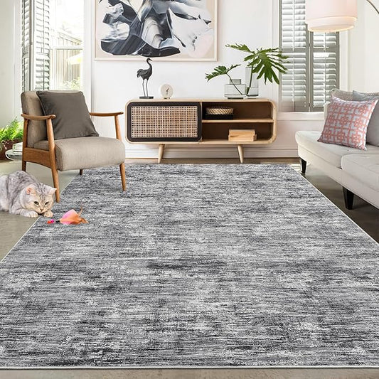 RUGSREAL Washable Rug 10x13 for Living Room Modern Abstract Area Rug Non-Slip Contemporary Bedroom Rug Stain Resistant Aesthetic Accent Floor Carpet Foldable Solid Rug for Home Office, Ivory/Grey