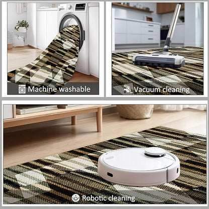 Large Living Room Area Rug 4x6ft,Modern Geometric Rugs, Multicolor Low Pile Farmhouse Carpet, Machine Washable & Non-Slip Non-Shedding for Classroom, Bedroom & Dorm
