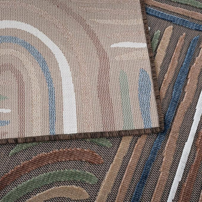 CAMILSON Indoor Outdoor Rug, Brown 8x10 Geometric Arch Striped Area Rugs for Patio and Home Areas, Easy-Cleaning Non-Shedding Living Room, Garden and Deck Washable Outside Carpet (8 x 10)