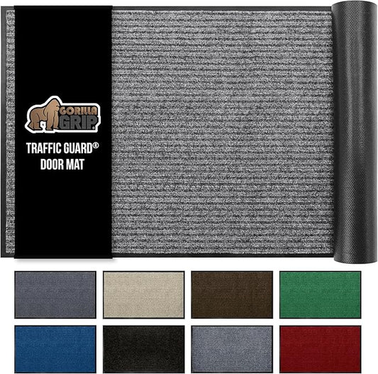 GORILLA GRIP Waterproof Traffic Guard Door Mat, 60x36, Heavy Duty Entryway Mats, Strong Rubber Back Commercial Utility Rugs for Office Hallway, Garage Floor and Home, Low Profile Carpet, Light Gray