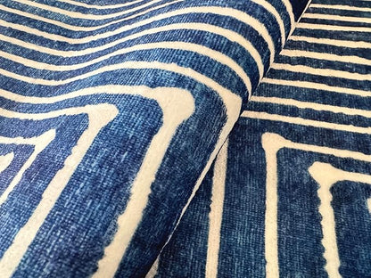 GLN Rugs Contemporary Collection - Machine Washable Area Rug, Contemporary Washable, Non Slip, Low Pile Chenille Rug, Living Room, Bedroom, Kitchen Rug (8' x 10' Lines Blue)