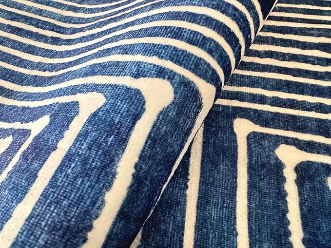 GLN Rugs Contemporary Collection - Machine Washable Area Rug, Contemporary Washable, Non Slip, Low Pile Chenille Rug, Living Room, Bedroom, Kitchen Rug (3' x 5' Lines Blue)
