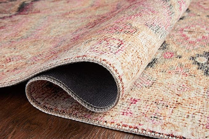 Loloi Layla Collection LAY-17 Pink/Lagoon 2'-6" x 9'-6" .13" Thick Runner Rug, Soft, Durable, Vintage Inspired, Distressed, Low Pile, Non-Shedding, Easy Clean, Printed, Living Room Rug