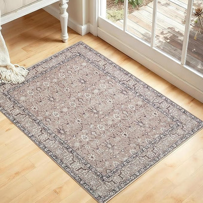 Kuden 2x3 Small Rug, Machine Washable, Non-Slip Backing, Vintage Style, Soft, Low Pile, Area Rugs for Entryway Kitchen Indoor Entrance