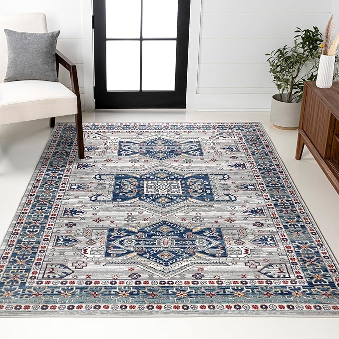 JONATHAN Y Modern Vintage Medallion Blue/Light Grey Indoor Area Rug, 8x10, Country, Floral, Easy-Cleaning for Living Room, Bedroom, Kitchen, Pet Friendly, Non-Shedding (MDP108A-8)