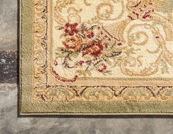 Unique Loom Versailles Collection Traditional Classic Floral Motif Area Rug (2' 2 x 6' 0 Runner, Green/ Ivory)