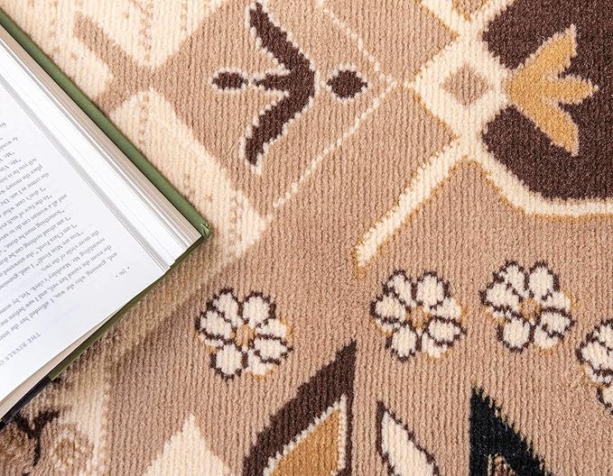 Unique Loom Taftan Collection Border Geometric Tribal Inspired Design Area Rug (6' 0 x 9' 0 Rectangular, Ivory/ Tan)
