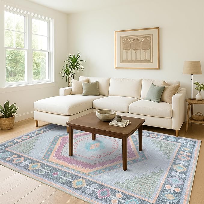 Fame Living Washable Area Rug. Modern Farmhouse. Vintage. Turkish. Bohemian. Distressed. Oriental. Traditional. Rugs for Living Room. Dining. Bedroom. Office. Entryway. Foyer. (856GP, 2'5" x 4'9")