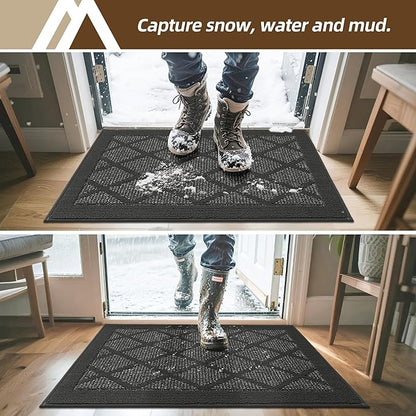 COSY HOMEER Non-Slip Door Mat 24"x36", Entryway Rugs Low Profile Absorbent Dirt Trapper Doormat for Front Entrance, Washable Polypropylene Entry Mat (Dark Grey)