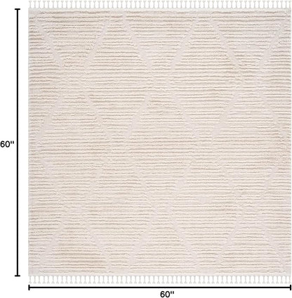 SAFAVIEH Marrakesh Collection Area Rug - 3' Square, Beige, Moroccan Boho Tribal Tassel Design, Non-Shedding & Easy Care, Ideal for High Traffic Areas in Living Room, Bedroom (MRK517C)
