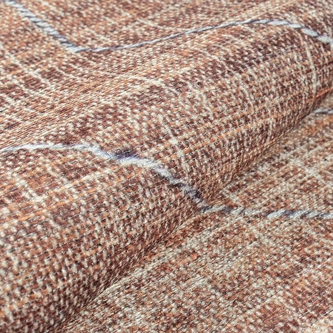 GLN Rugs Contemporary Collection - Machine Washable Area Rug, Contemporary Washable, Non Slip, Low Pile Chenille Rug, Living Room, Bedroom, Kitchen Rug (2' x 3' Terra/Brown)