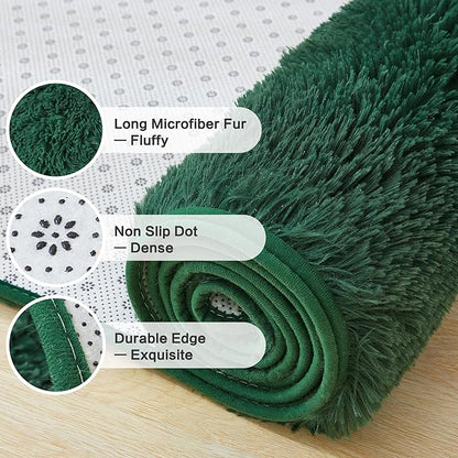 Andency Emerald Green Soft Area Rugs for Living Room Bedroom, 5x8 Fluffy Shaggy Bedside Rug, Non-Slip Large Shag Fuzzy Plush Carpets for Bedroom Kids Dorm Nursery Home Decor Aesthetic