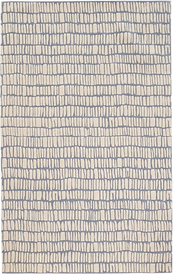 Dash and Albert Roark Pewter Blue Hand Tufted Wool Rug, 5 X 8 Feet, Blue/Ivory Geometric Pattern - Premium Luxury Hotel Quality Soft Breathable Hypoallergenic Machine Washable Easy Care All Season