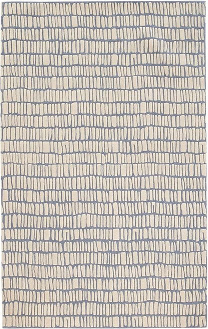 Dash and Albert Roark Pewter Blue Hand Tufted Wool Rug, 5 X 8 Feet, Blue/Ivory Geometric Pattern - Premium Luxury Hotel Quality Soft Breathable Hypoallergenic Machine Washable Easy Care All Season