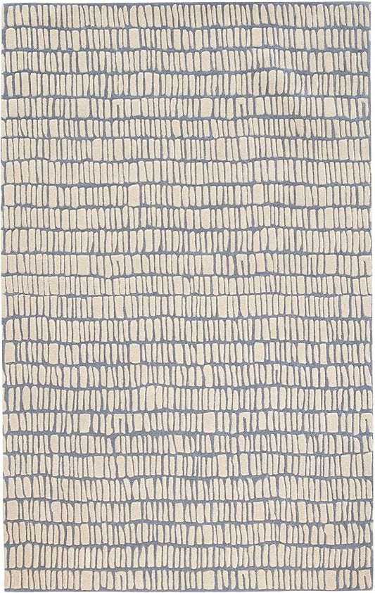 Dash and Albert Roark Pewter Blue Hand Tufted Wool Rug, 5 X 8 Feet, Blue/Ivory Geometric Pattern - Premium Luxury Hotel Quality Soft Breathable Hypoallergenic Machine Washable Easy Care All Season