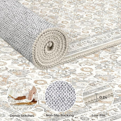 WITSHOCK Living Room Area Rugs 10x13: Soft Non-Slip Backing Washable Rugs Vintage Large Carpet for Bedroom Office Dining Room Kitchen Stain Resistant Home Decor Rug