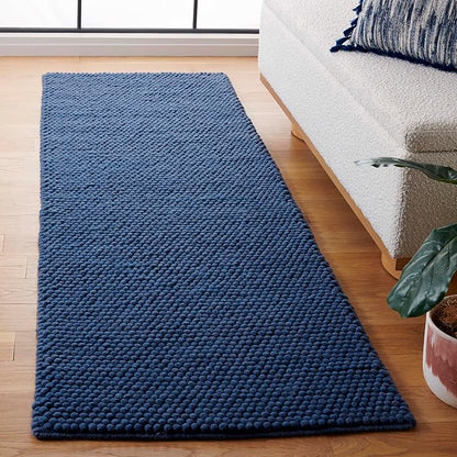 SAFAVIEH Natura Collection Runner Rug - 2'3" x 12', Navy & Blue, Handmade Wool Blend, Textured Design, Ideal for Hallway, Bedroom, Foyer (NAT620M)
