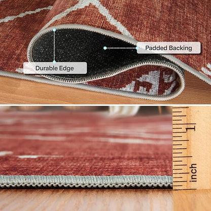 ReaLife Rugs Machine Washable Area Rug Runner - Living Room Bedroom Bathroom Kitchen Entryway Office - Padded Low Pile Stain Resistant Premium - Moroccan Diamond Tribal - Jax - Orange 2'6" x 8'