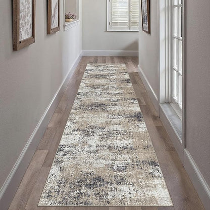 2x8 Abstract Runner Rug Brown Washable Modern Hallway Carpet Non Slip Ultra Soft Neutral Low Pile Contemporary Long Rug for Bathroom Laundry Kitchen Bedroom