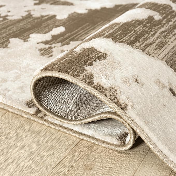 Abani Terra Area Rug for Living Room, Bedroom - Abstract Pattern - Brown Cream - 5' x 8' - Durable & Easy to Clean