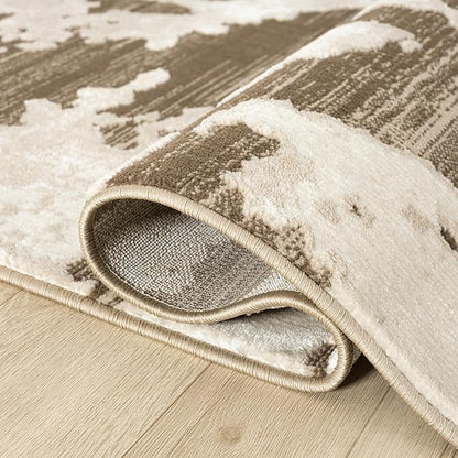Abani Terra Area Rug for Living Room, Bedroom - Abstract Pattern - Brown Cream - 9' x 12' - Durable & Easy to Clean