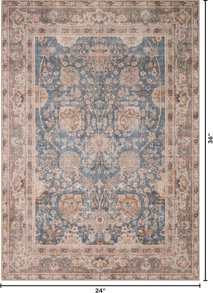 Kuden 2x3 Small Rug, Machine Washable, Non-Slip Backing, Vintage Style, Soft, Low Pile, Area Rugs for Entryway Kitchen Indoor Entrance