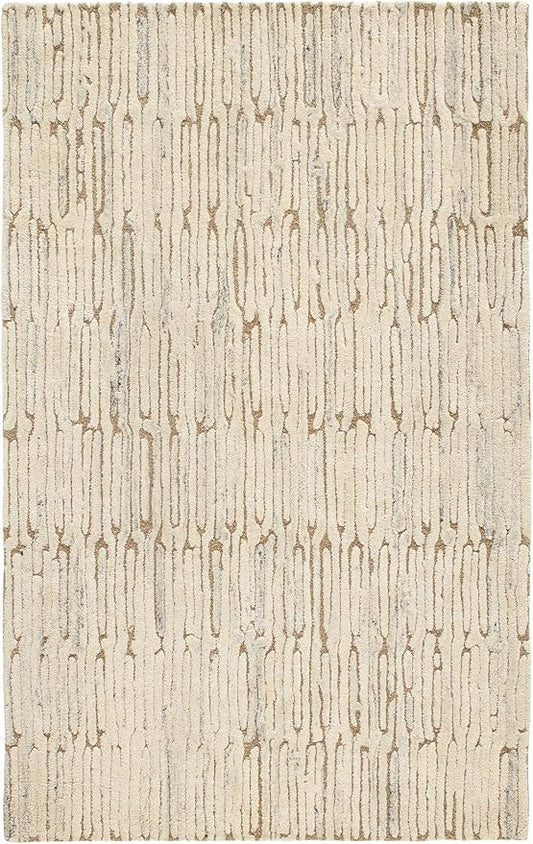 Dash & Albert Malone Oatmeal Hand Tufted Wool Rug, 6 X 9 Feet, Neutral Graphic Pattern - Premium Luxury Hotel Quality Soft Breathable Hypoallergenic Machine Washable Easy Care All Season