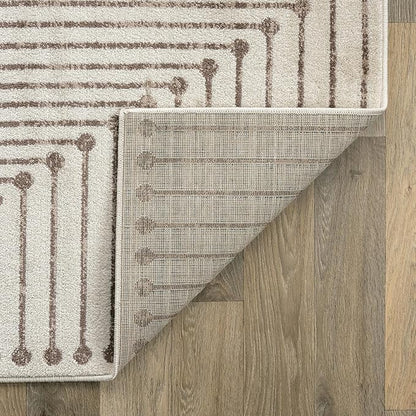 Rugshop Beige and Brown Geometric Area Rug – Soft Abstract Line Pattern Carpet for Living Room, Bedroom, or Office – Contemporary Neutral Decor Accent 2' 3" x 8' Runner Beige