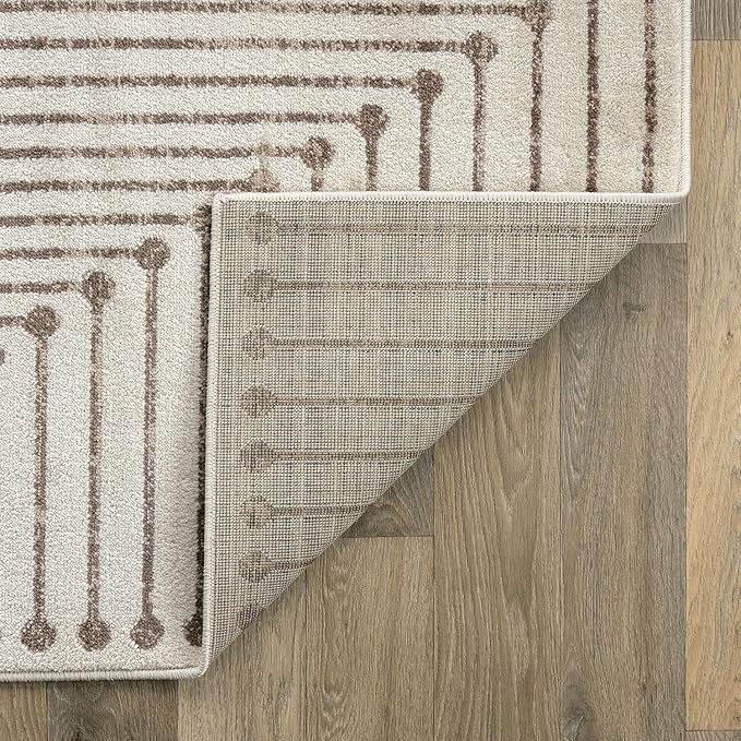 Rugshop Beige and Brown Geometric Area Rug – Soft Abstract Line Pattern Carpet for Living Room, Bedroom, or Office – Contemporary Neutral Decor Accent 5' x 7' Beige