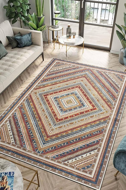 Keen Home Design 9x12 Rug - Machine Washable Area Rug with Non-Slip Backing, Ideal for Living Room, Dining Room, Bedroom - Vintage, Easy Clean, Durable, Low Pile Rug - (9' x 12')