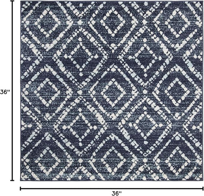 SAFAVIEH Adirondack Collection Area Rug - 3' Square, Navy & Ivory, Modern Diamond Distressed Design, Non-Shedding & Easy Care, Ideal for High Traffic Areas in Living Room, Bedroom (ADR131N)