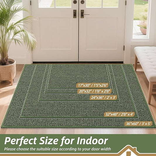 BEQHAUSE Dirt Trapper Door Mat 24" x 36", Non-Slip Washable Doormats Entrance Mat, Dirt Resistant and Absorbent Welcome Mat, Low Profile Floor Mats for Front Back Door and Entryway, Green