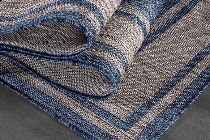 Beverly Rug Outdoor Rug 5x7 Modern Bordered Area Rugs for Indoor and Outdoor Patio Deck Porch Garden Waterproof Weather Sun Resistant Washable Outside Carpet (5 x 7 Navy)