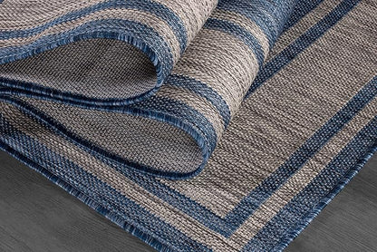 Beverly Rug Outdoor Rug 5x7 Modern Bordered Area Rugs for Indoor and Outdoor Patio Deck Porch Garden Waterproof Weather Sun Resistant Washable Outside Carpet (5 x 7 Navy)