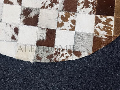 Cowhide Round Leather Rug 4X4 Feet for Living Room Bedroom | Durable Luxury Leather Area Rug for Contemporary Farmhouse Home Decor