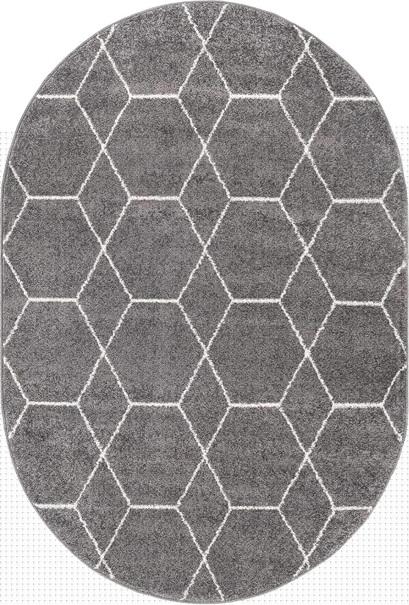Unique Loom Trellis Frieze Collection Area Rug - Geometric (4' x 6' Oval, Dark Gray/ Ivory)